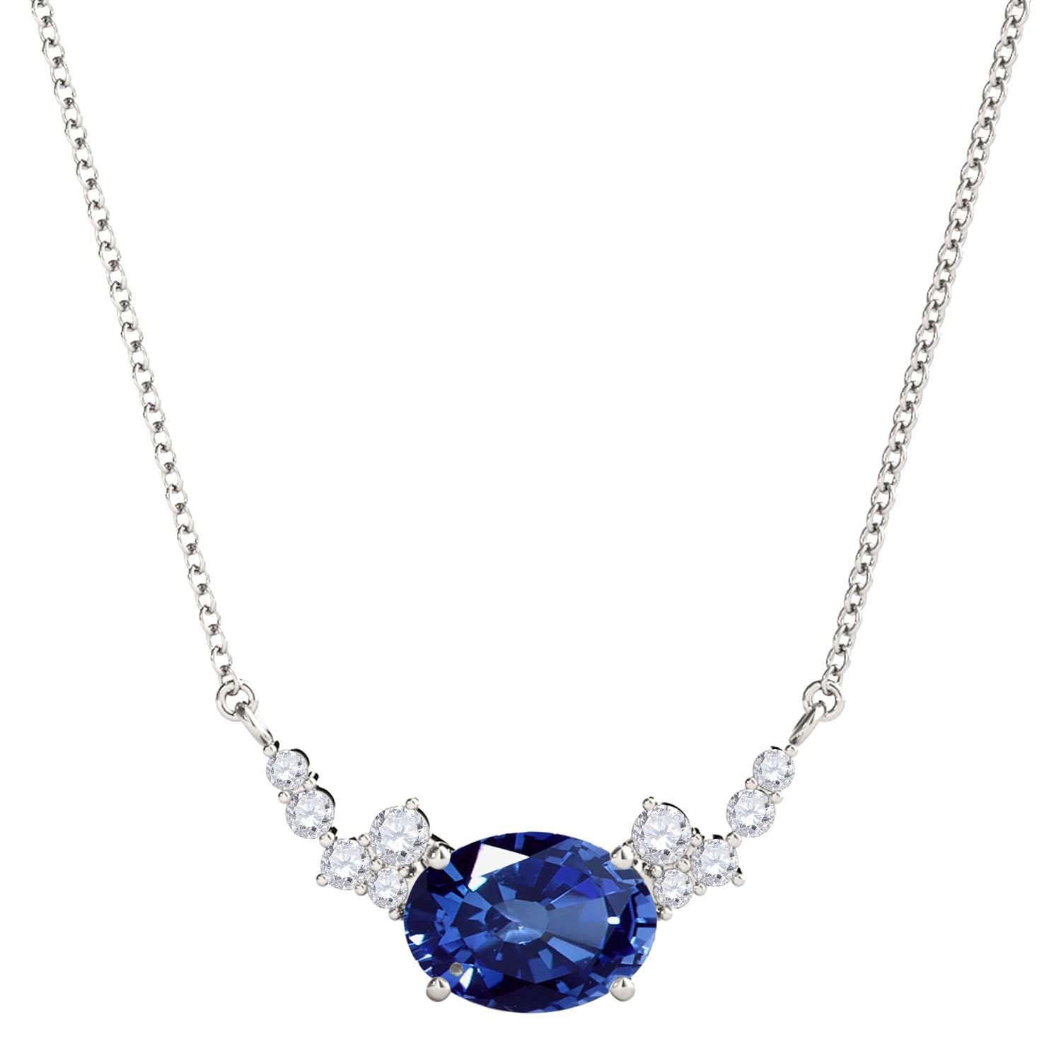 MauliJewels 0.90 Carat Sapphire And White Diamond Gemstone Pendant Necklace For Women In 14K Rose White & Yellow Gold With 18" Box Chain Mauli Jewels