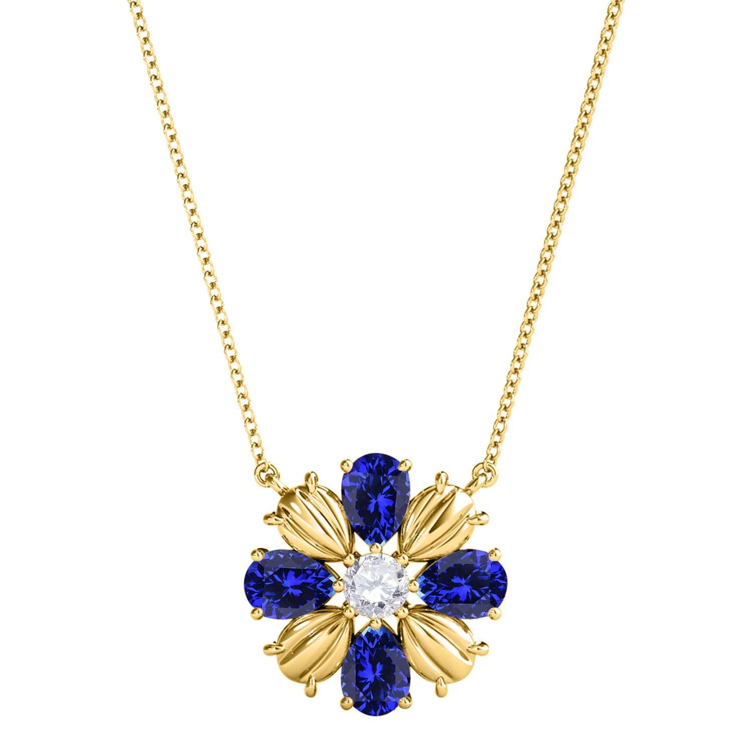 MauliJewels 0.85 Carat Tanzanite And White Diamond Pear Shape Gemstone Pendant Necklace For Women In 10K Rose White & Yellow Gold With 18" Box Chain Mauli Jewels