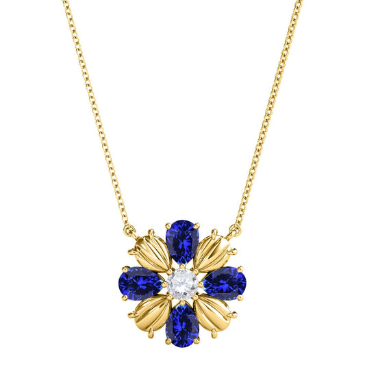 MauliJewels 0.85 Carat Tanzanite And White Diamond Pear Shape Gemstone Pendant Necklace For Women In 10K Rose White & Yellow Gold With 18" Box Chain Mauli Jewels