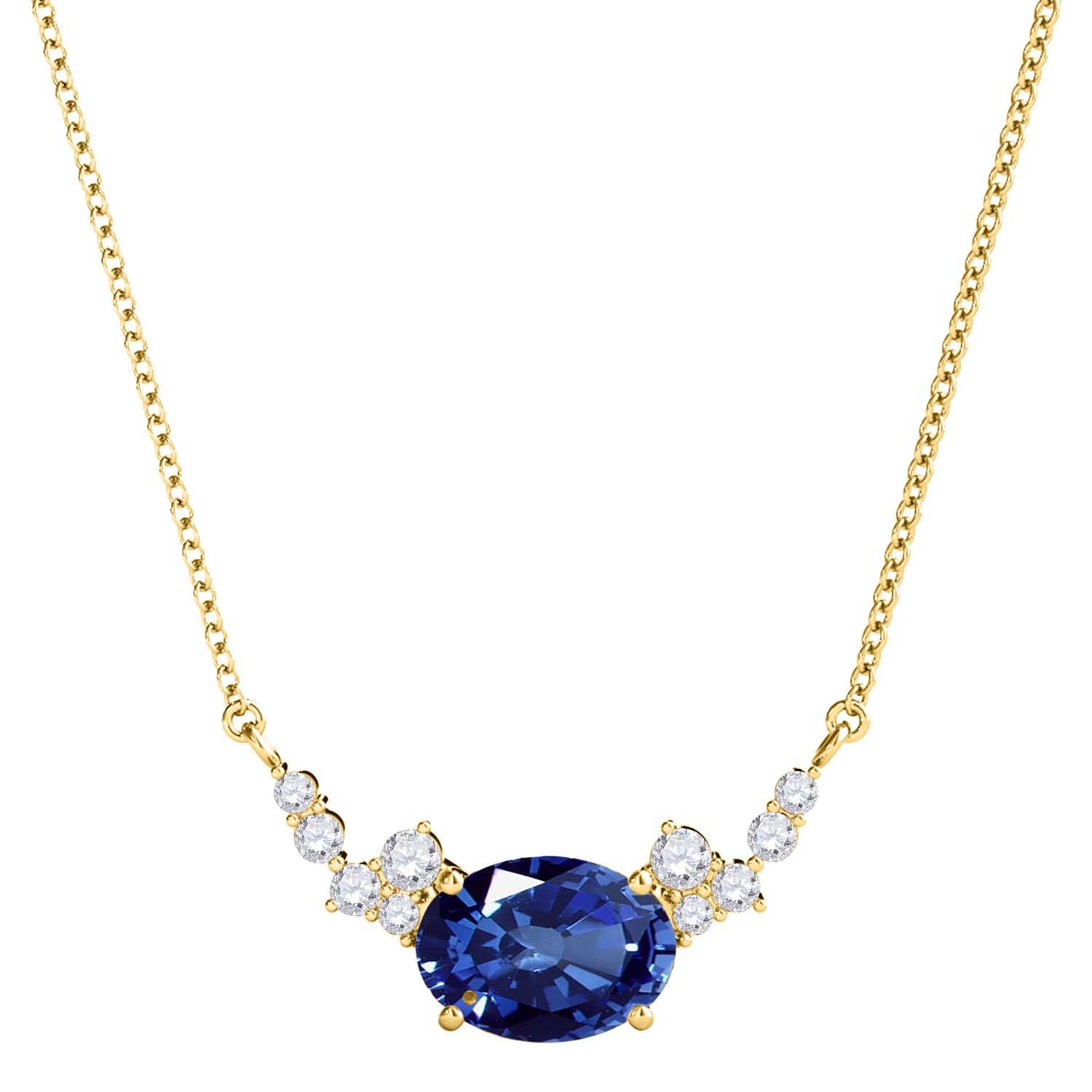 MauliJewels 0.90 Carat Sapphire And White Diamond Gemstone Pendant Necklace For Women In 14K Rose White & Yellow Gold With 18" Box Chain Mauli Jewels