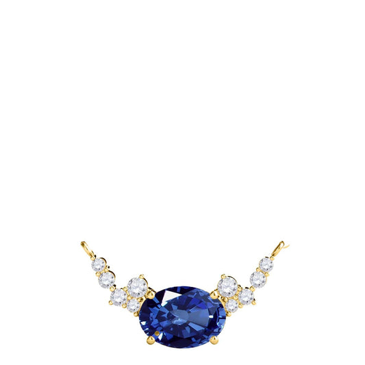 MauliJewels 0.90 Carat Sapphire And White Diamond Gemstone Pendant Necklace For Women In 14K Rose White & Yellow Gold With 18" Box Chain Mauli Jewels