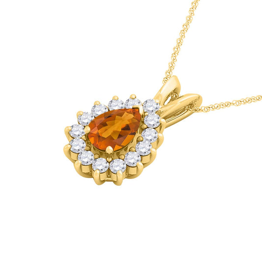 MauliJewels Engagement Necklace for Women 2.21 Carat Beautiful Diamond And Pear Shape Gemstone Pendant 4 prongs 10K Yellow Gold With 18'' Chain