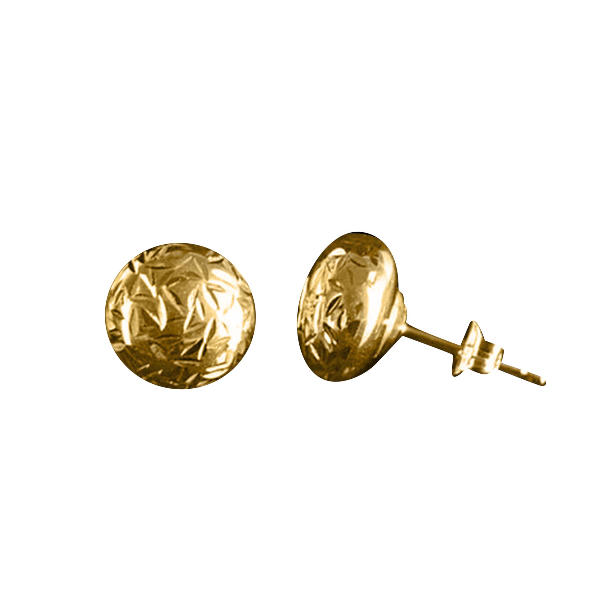 14K Solid Yellow Gold Flat Ball Stud Earrings with Crystal Cut Detail Mauli Jewels