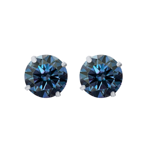 14K Gold Ocean Blue Moissanite Stud Earrings with Screw Back, GRA Certified D-VVS1 Clarity Mauli Jewels