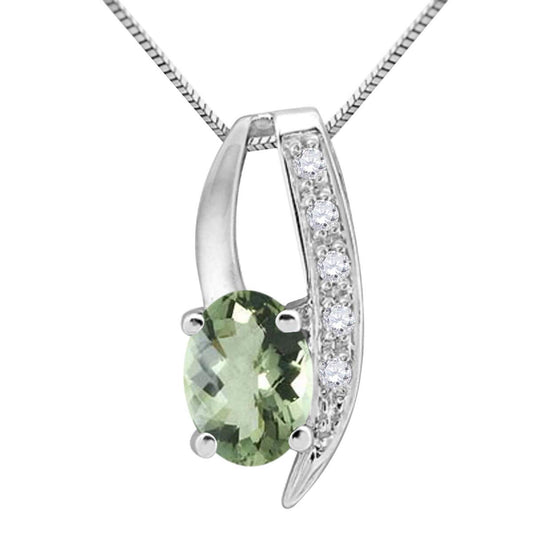 Mauli Jewels 10K Gold Green Amethyst and Diamond Pendant Necklace for Women | 0.85 Ct Oval Green Amethyst 4-Prong Engagement Necklace | Birthstone Jewelry Gift