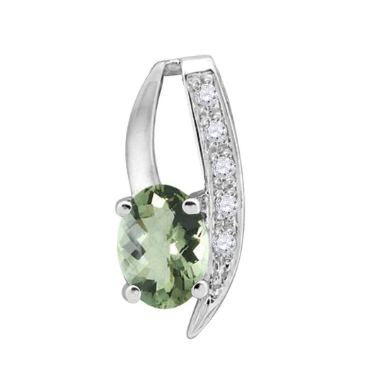 Mauli Jewels 10K Gold Green Amethyst and Diamond Pendant Necklace for Women | 0.85 Ct Oval Green Amethyst 4-Prong Engagement Necklace | Birthstone Jewelry Gift
