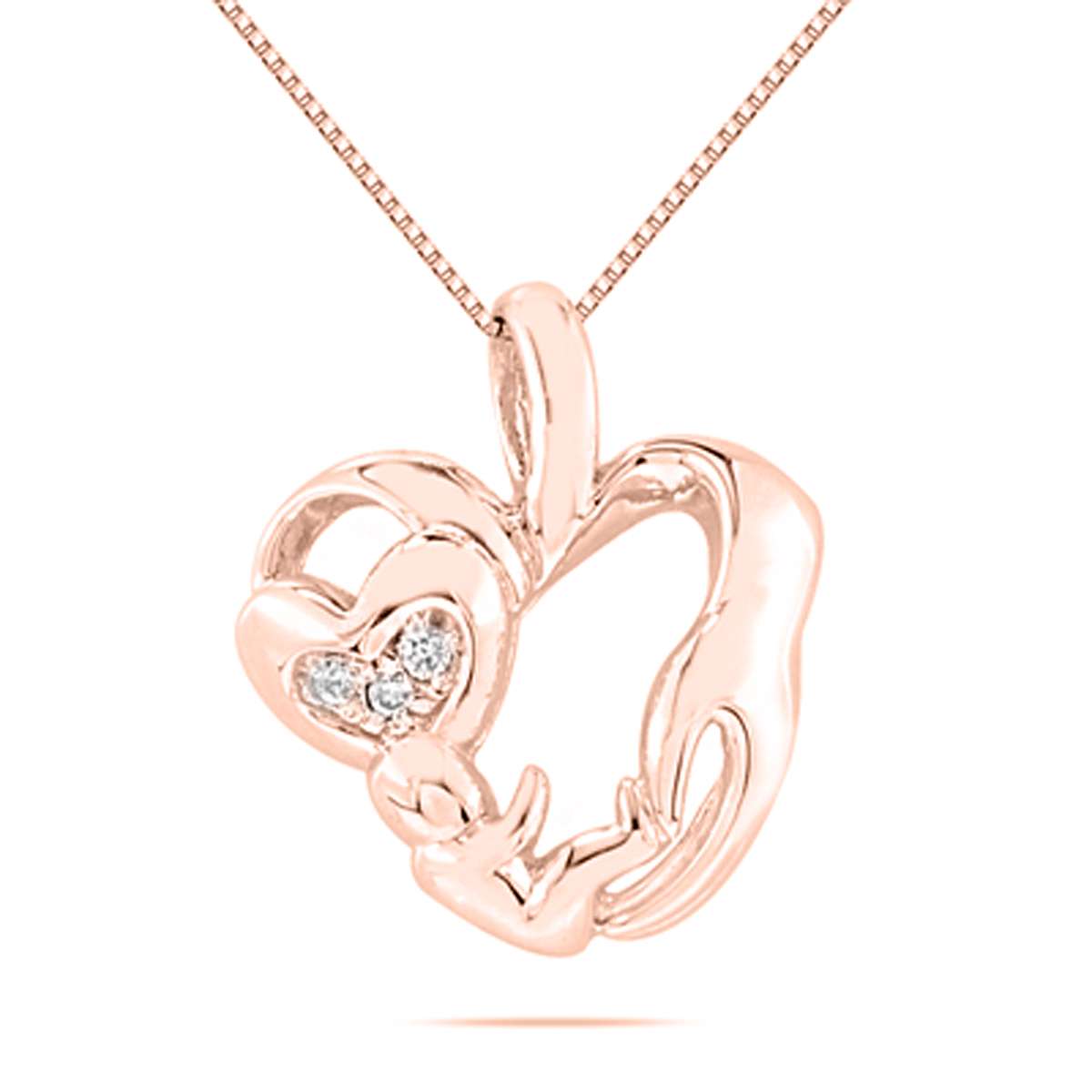 0.05 Ct Natural Diamond 10K Rose White & Yellow Gold Mom- Child Heart Pendant Necklace For Women Mothers Day Gift Mauli Jewels