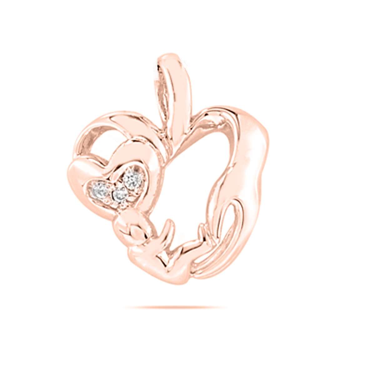 0.05 Ct Natural Diamond 10K Rose White & Yellow Gold Mom- Child Heart Pendant Necklace For Women Mothers Day Gift Mauli Jewels