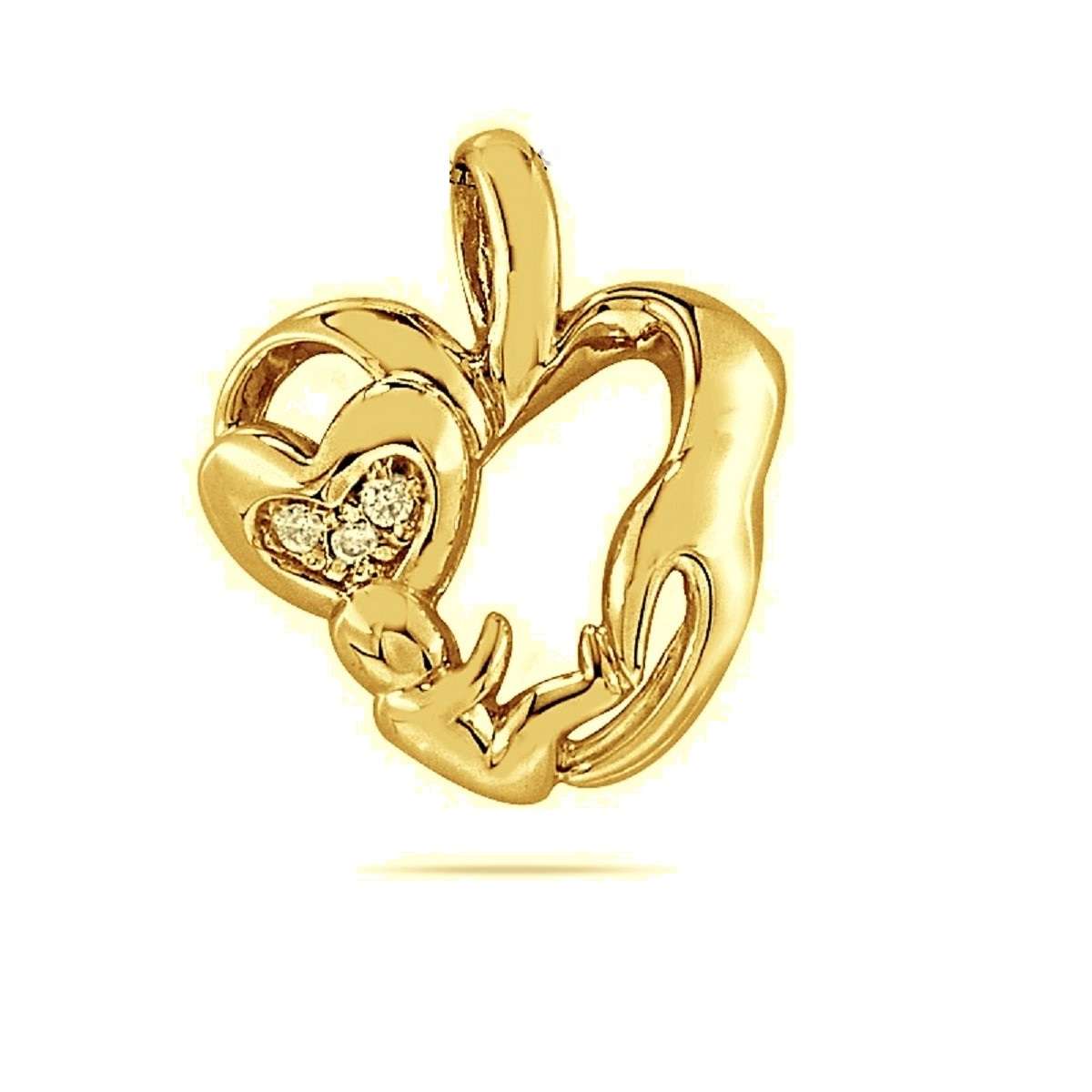 0.05 Ct Natural Diamond 10K Rose White & Yellow Gold Mom- Child Heart Pendant Necklace For Women Mothers Day Gift Mauli Jewels