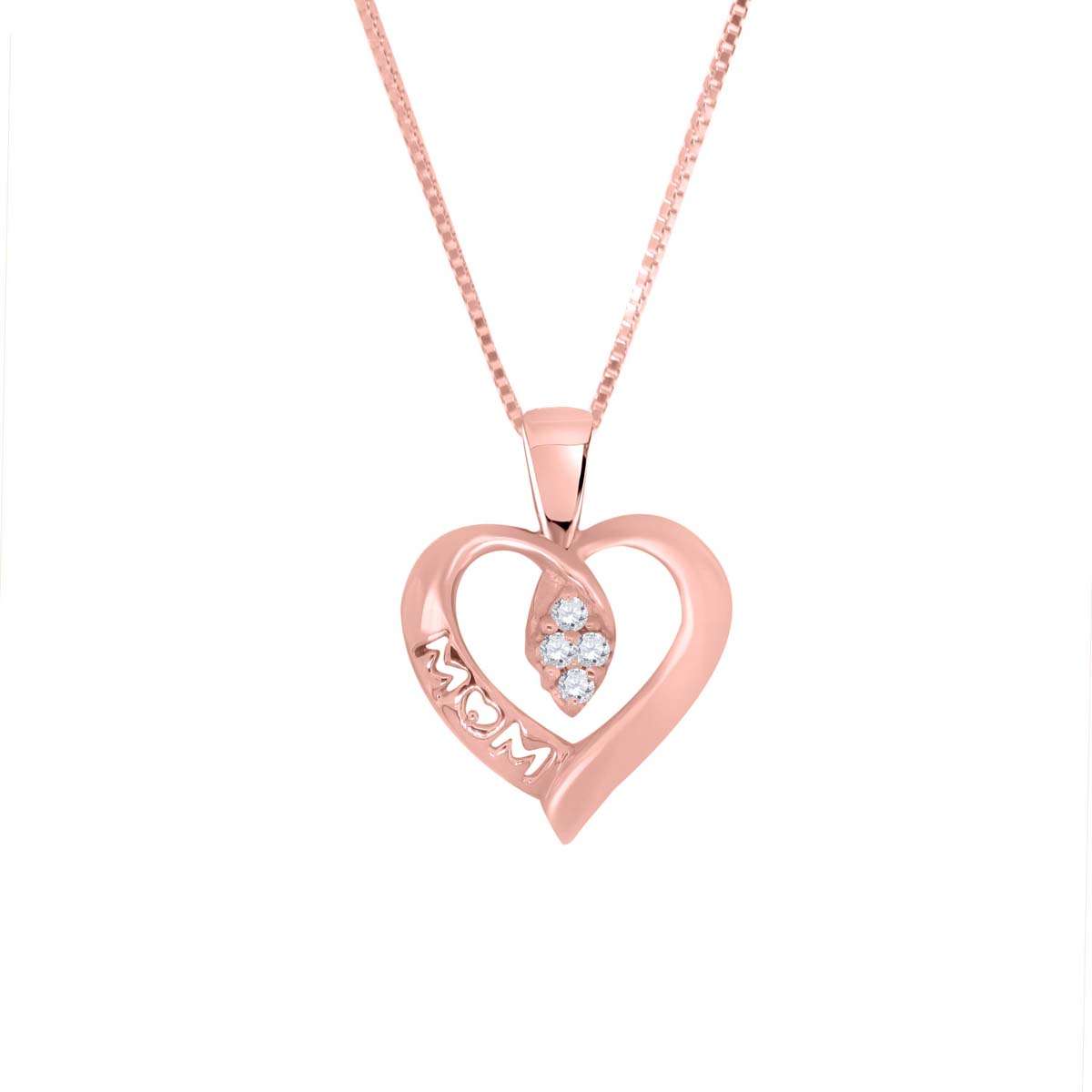 0.06 Carat Diamond Heart Shape Mom Pendant Necklace For Women In 10K Rose White & Yellow Gold With Box Chain Mauli Jewels