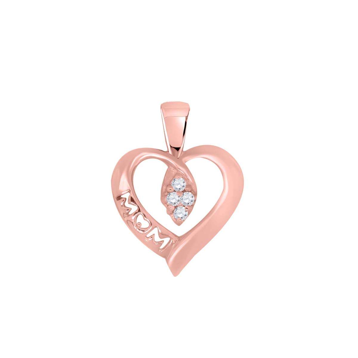 0.06 Carat Diamond Heart Shape Mom Pendant Necklace For Women In 10K Rose White & Yellow Gold With Box Chain Mauli Jewels