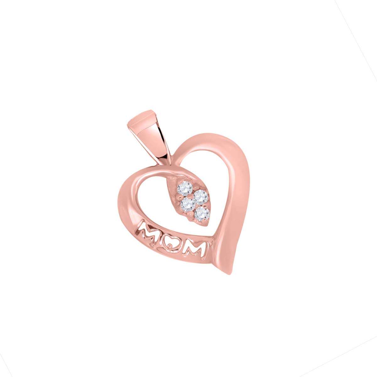 0.06 Carat Diamond Heart Shape Mom Pendant Necklace For Women In 10K Rose White & Yellow Gold With Box Chain Mauli Jewels