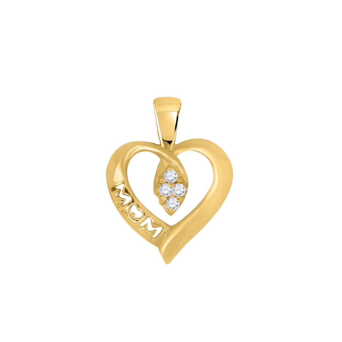 0.06 Carat Diamond Heart Shape Mom Pendant Necklace For Women In 10K Rose White & Yellow Gold With Box Chain Mauli Jewels