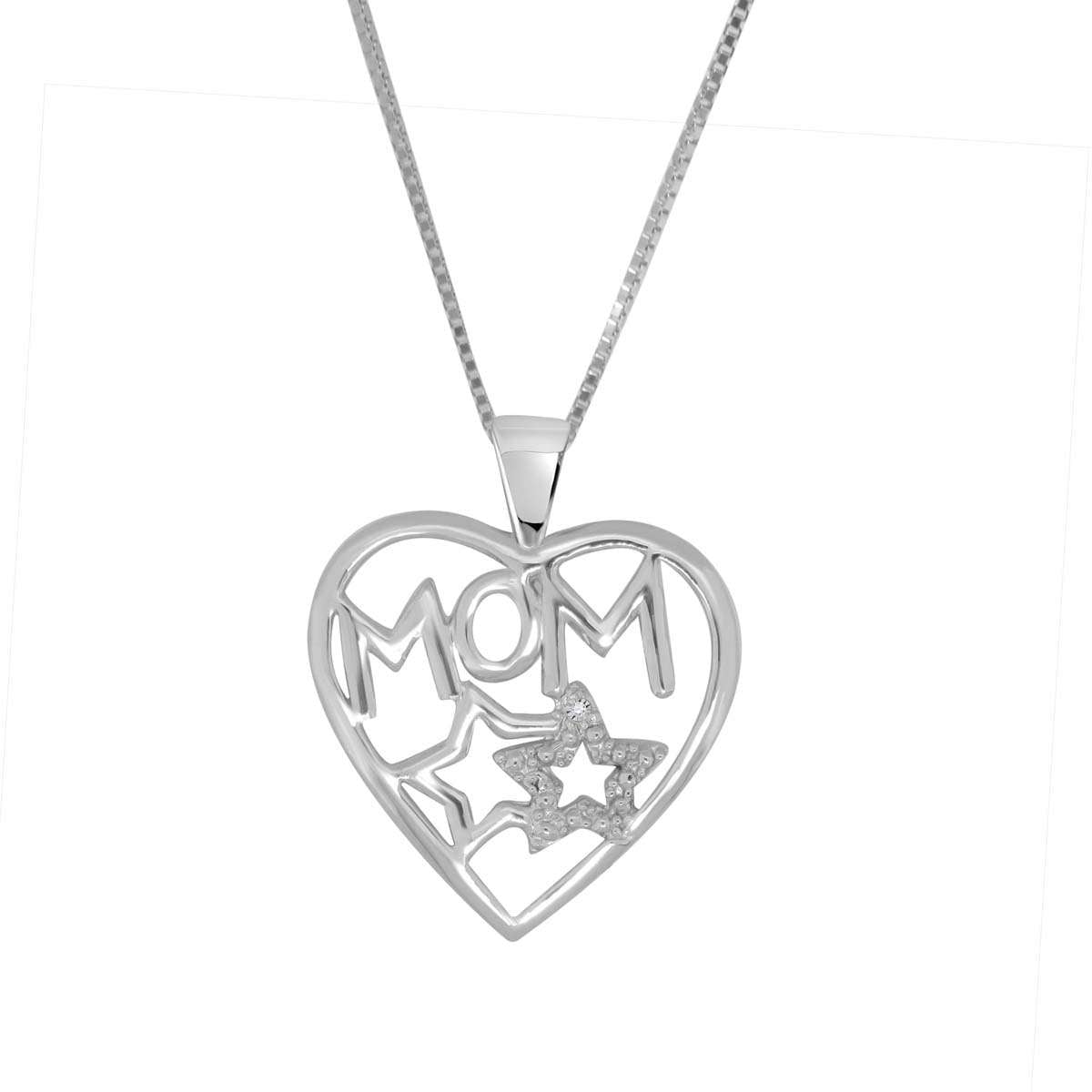 0.005 Carat Heart-Shaped Diamond Mom Pendant Necklace in 10K White & Yellow Gold Mauli Jewels