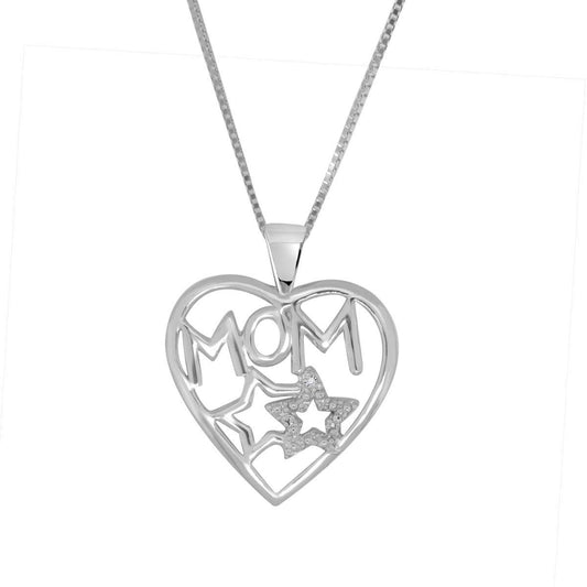 0.005 Carat Heart-Shaped Diamond Mom Pendant Necklace in 10K White & Yellow Gold Mauli Jewels