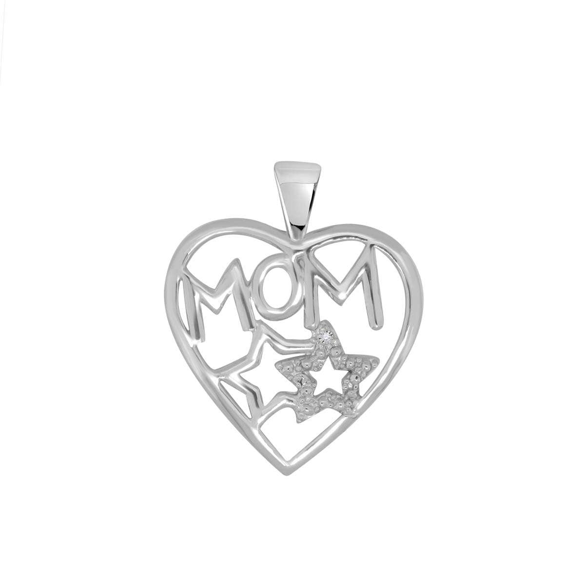 0.005 Carat Heart-Shaped Diamond Mom Pendant Necklace in 10K White & Yellow Gold Mauli Jewels