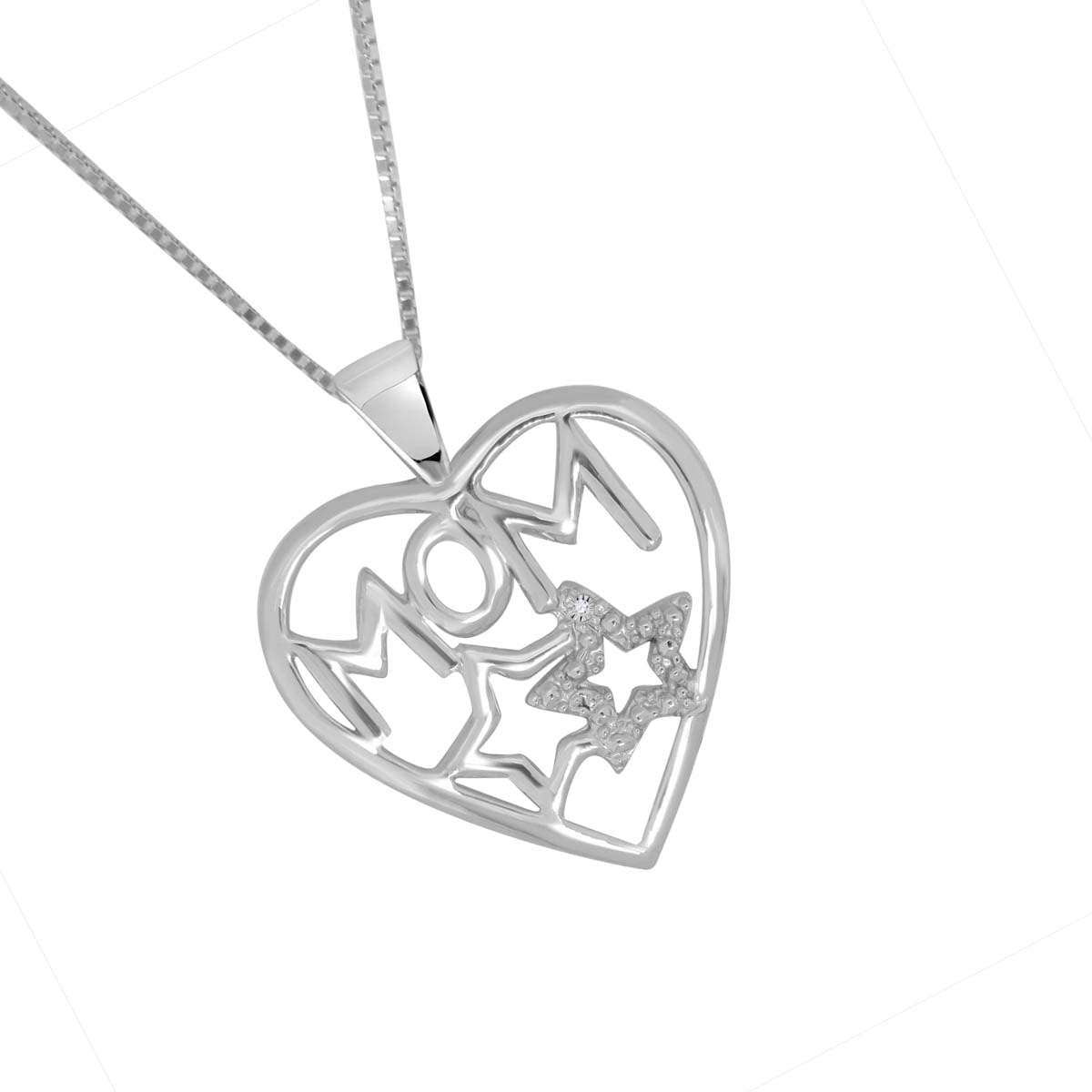 0.005 Carat Heart-Shaped Diamond Mom Pendant Necklace in 10K White & Yellow Gold Mauli Jewels