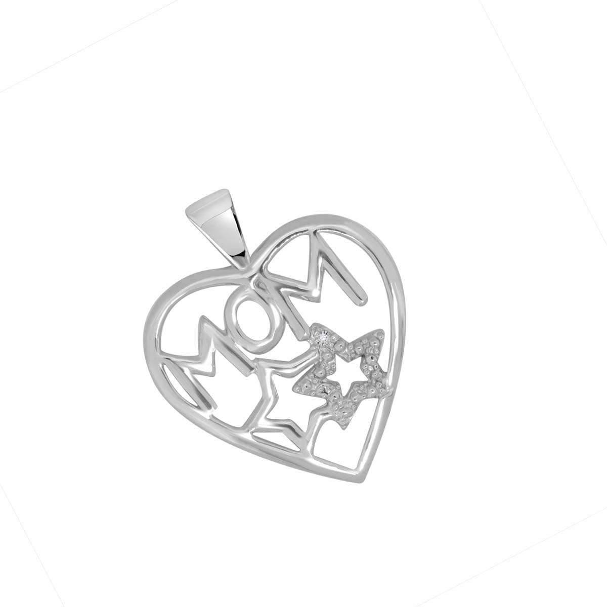 0.005 Carat Heart-Shaped Diamond Mom Pendant Necklace in 10K White & Yellow Gold Mauli Jewels