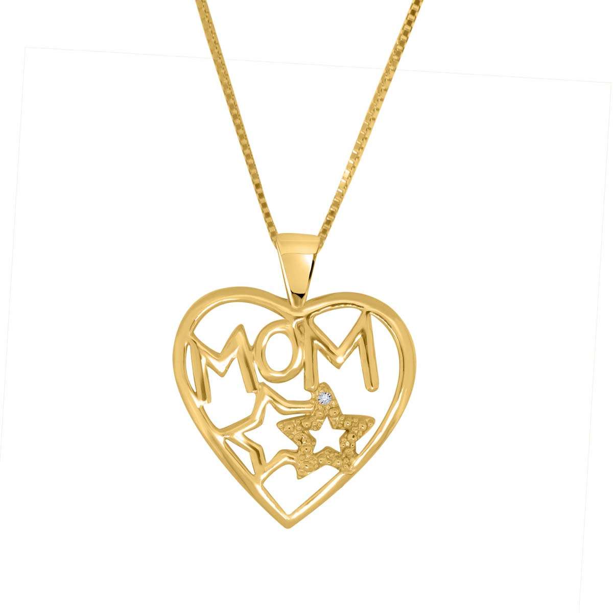 0.005 Carat Heart-Shaped Diamond Mom Pendant Necklace in 10K White & Yellow Gold Mauli Jewels