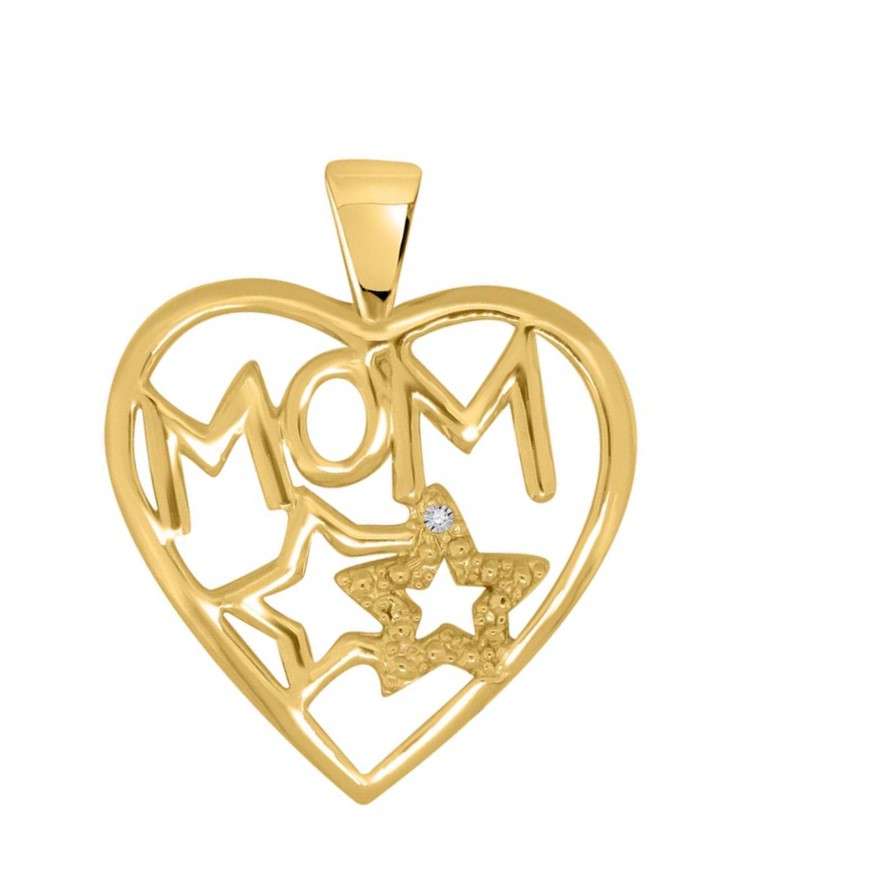 0.005 Carat Heart-Shaped Diamond Mom Pendant Necklace in 10K White & Yellow Gold Mauli Jewels