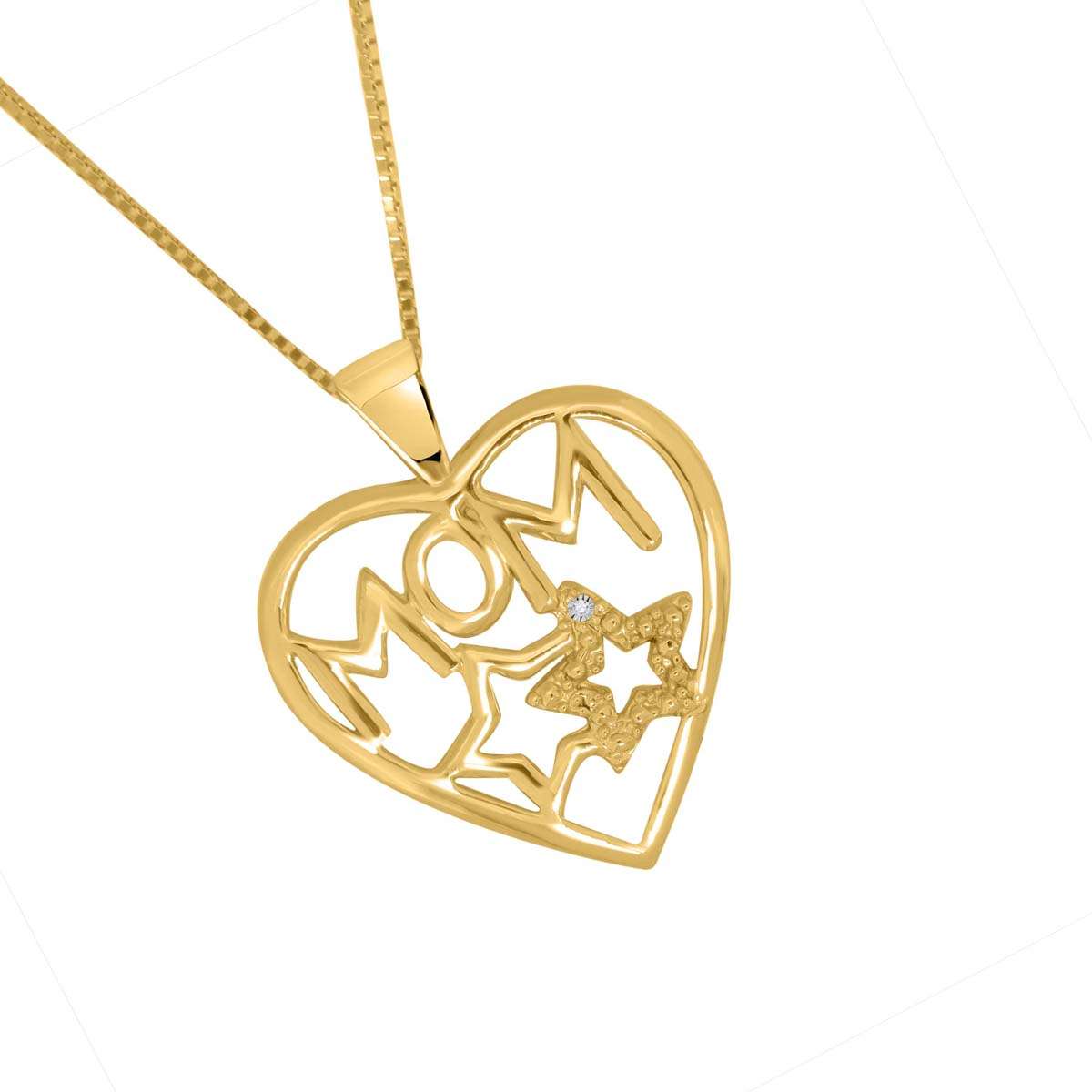 0.005 Carat Heart-Shaped Diamond Mom Pendant Necklace in 10K White & Yellow Gold Mauli Jewels