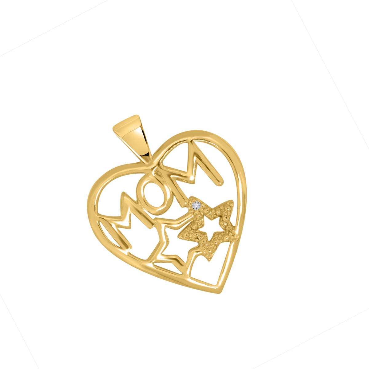 0.005 Carat Heart-Shaped Diamond Mom Pendant Necklace in 10K White & Yellow Gold Mauli Jewels