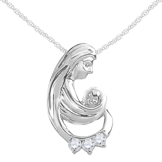 0.25 Carat Natural Diamond Three Stone Mom- Child Pendant Necklace In 10K Rose White & Yellow Gold With 18" Box Chain Mauli Jewels