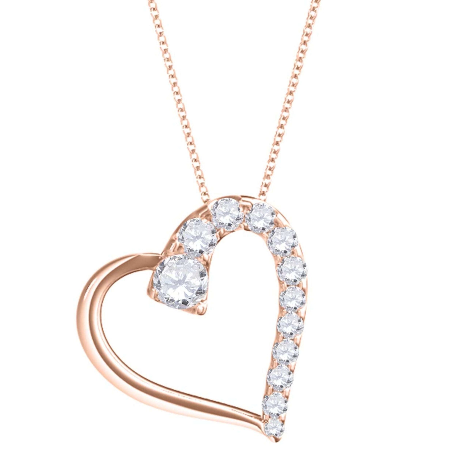 Maulijewels 1.00 Carat Natural Diamond Heart Shape Pendant Necklace For Women In 14K Rose White Yellow Gold With 18" Gold Chain Mauli Jewels
