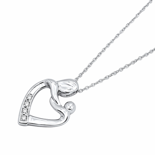MauliJewels 0.02 Carat Diamond Mom and Child Heart Pendant Necklace for Women, White & Yellow Gold Plated Over 925 Sterling Silver, Heart Shape Necklace with 18" Silver Chain, Mothers Day Jewelry Gift
