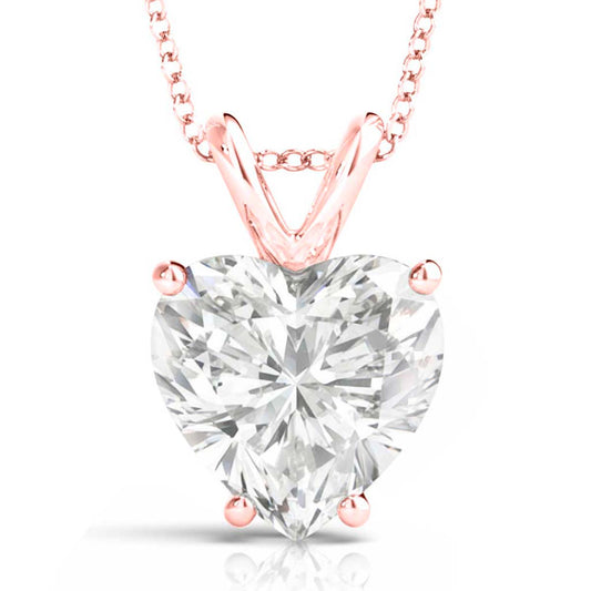 Mauli Jewels 4 Carat Heart Shape Moissanite Solitaire Pendant Necklace for Women | EF-VS1 Clarity | 14K Gold Over 925 Sterling Silver with Cable Chain in Rose, White & Yellow Gold