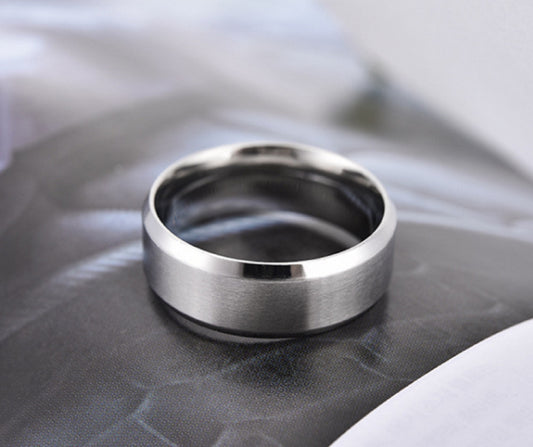 Men's Silver overTungsten Ring with Matte Finish and Beveled Polished Edge Comfort Fit Design Mauli Jewels