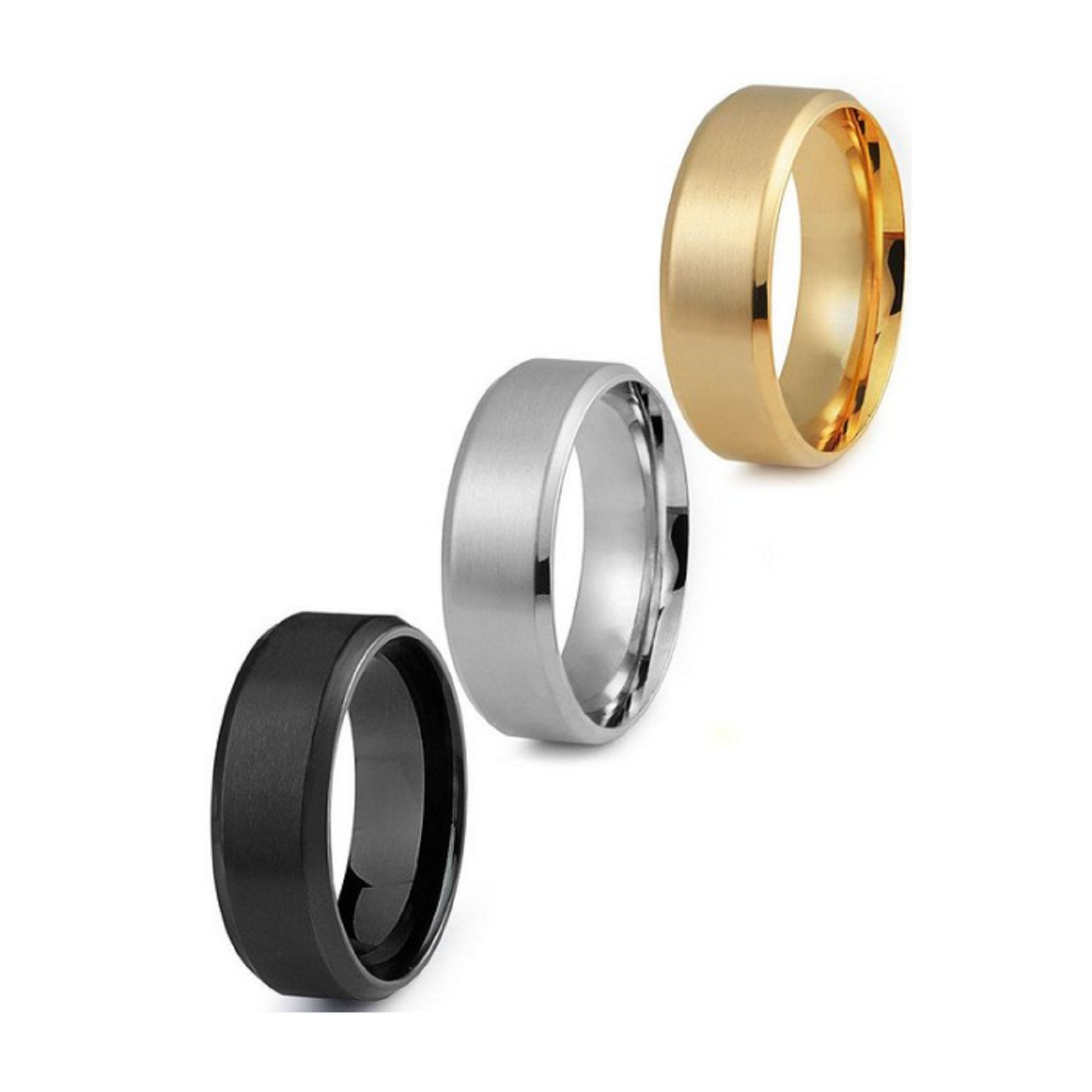 Men's Gold overTungsten Ring with Matte Finish and Beveled Polished Edge Comfort Fit Design Mauli Jewels