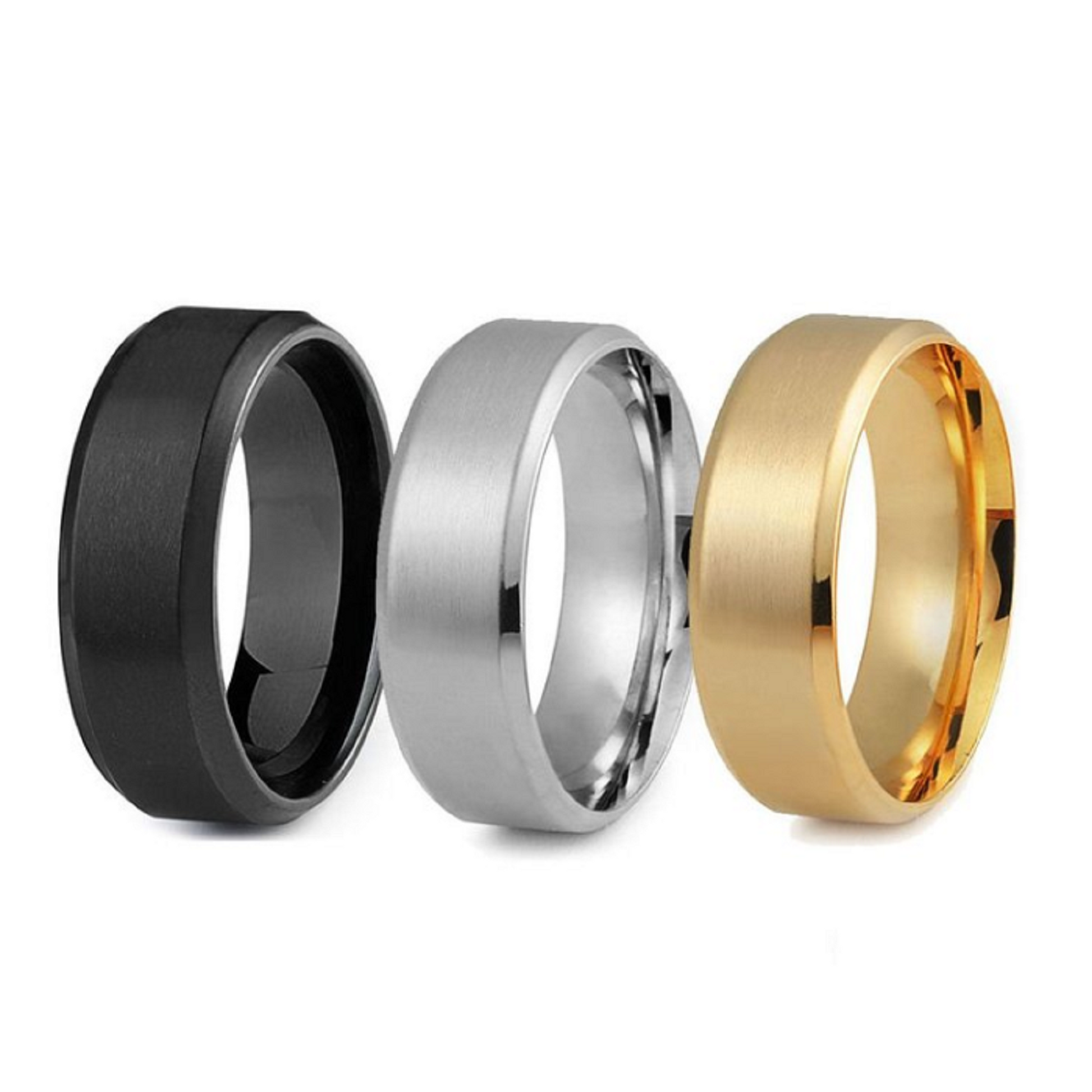 Men's Gold overTungsten Ring with Matte Finish and Beveled Polished Edge Comfort Fit Design Mauli Jewels