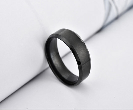 Men's Black Tungsten Ring with Matte Finish and Beveled Polished Edge Comfort Fit Design Mauli Jewels