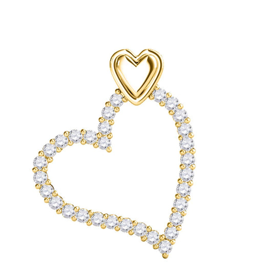 MauliJewels 1.00 Carat Natural Round Diamond (H-I/ I1-I2) Heart Shape Pendant Necklace In 14K Yellow Gold With 18" 925 Sterling Silver Box Chain Over The Gold Mauli Jewels