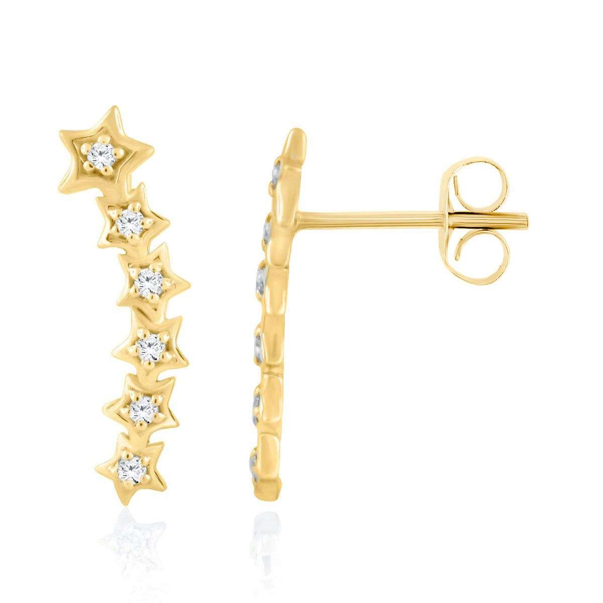 0.15 Carat Diamond Earrings Star Shaped 14k Rose/ White & Yellow Gold Genuine Wedding Jewelry Collection Mauli Jewels