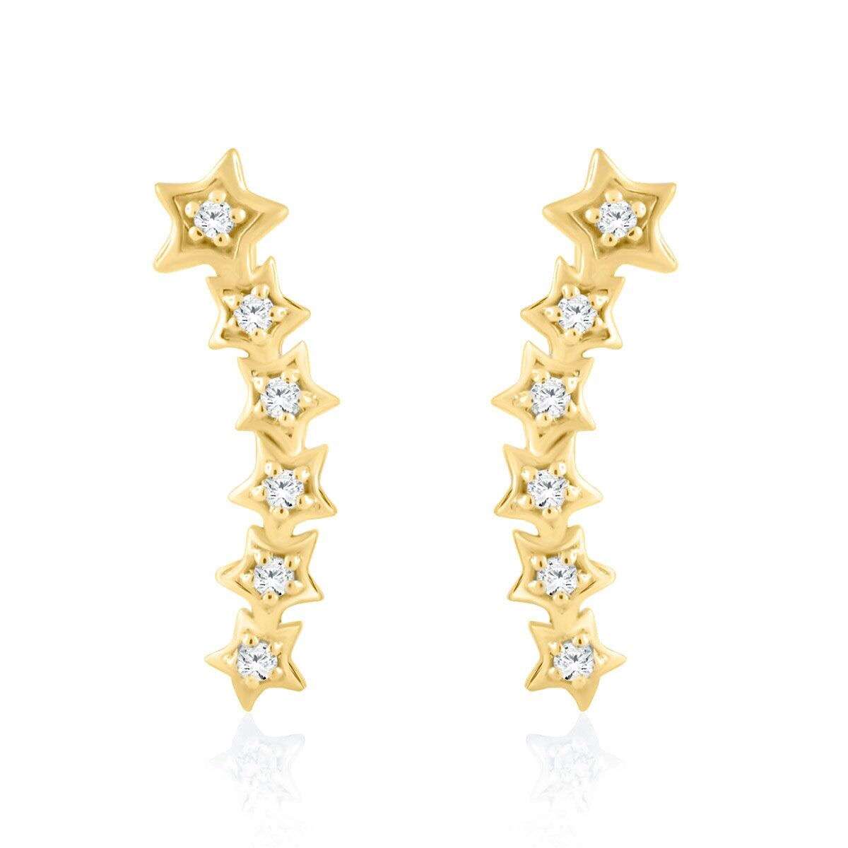 0.15 Carat Diamond Earrings Star Shaped 14k Rose/ White & Yellow Gold Genuine Wedding Jewelry Collection Mauli Jewels