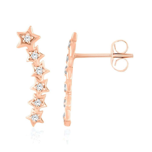 0.15 Carat Diamond Earrings Star Shaped 14k Rose/ White & Yellow Gold Genuine Wedding Jewelry Collection Mauli Jewels