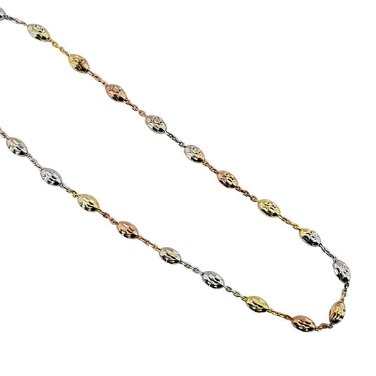 Mauli Jewels 3.25MM Tri-Color Italian Made Oval Bead Cable Chain Necklace 18" for Women, 14K Rose White Yellow Gold Plated 925 Sterling Silver, Rhodium Finish