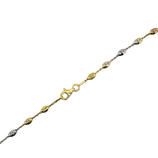 Mauli Jewels 3.25MM Tri-Color Italian Made Oval Bead Cable Chain Necklace 18" for Women, 14K Rose White Yellow Gold Plated 925 Sterling Silver, Rhodium Finish