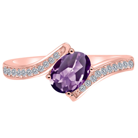 MauliJewels Rings for Women 1.05 Carat Amethyst and Labgrown Diamond Ring Prong Setting in 10K Rose, White & Yellow Gold | Oval Gemstone Wedding Jewelry Collection