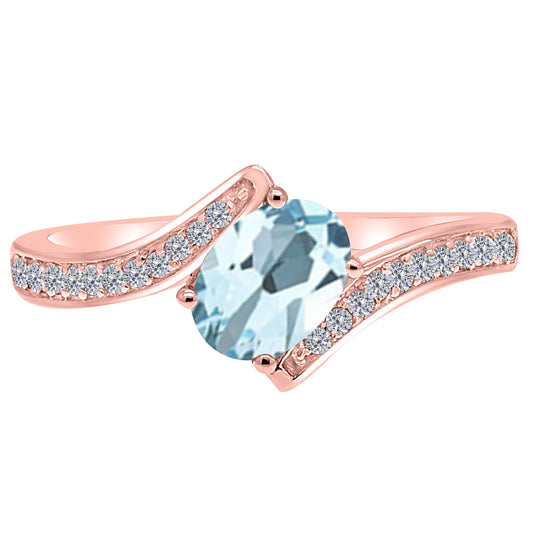 MauliJewels Rings for Women 1.05 Carat Aquamarine and Labgrown Diamond Ring Prong Setting in 10K Rose, White & Yellow Gold | Oval Gemstone Wedding Jewelry Collection