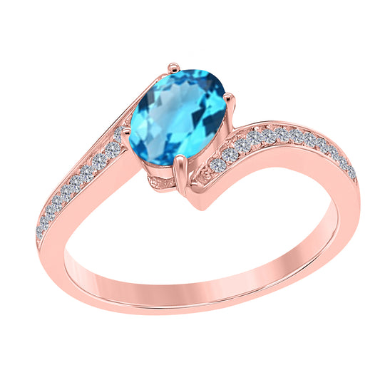 MauliJewels Rings for Women 1.05 Carat Blue Topaz and Labgrown Diamond Ring Prong Setting in 10K Rose, White & Yellow Gold | Oval Gemstone Wedding Jewelry Collection