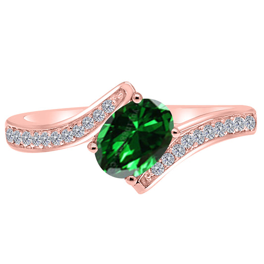 MauliJewels Rings for Women 1.05 Carat Emerald and Labgrown Diamond Ring Prong Setting in 10K Rose, White & Yellow Gold | Oval Gemstone Wedding Jewelry Collection