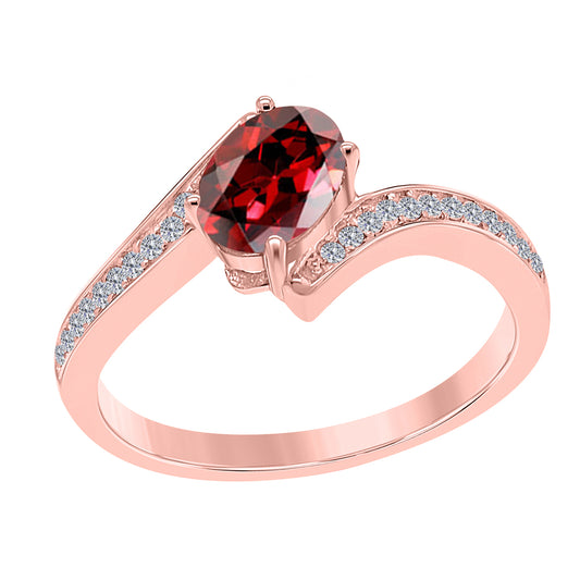MauliJewels Rings for Women 1.05 Carat Garnet and Labgrown Diamond Ring Prong Setting in 10K Rose, White & Yellow Gold | Oval Gemstone Wedding Jewelry Collection