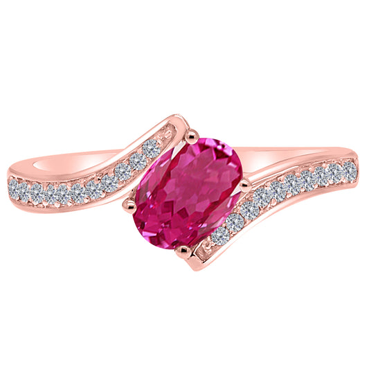 MauliJewels Rings for Women 1.05 Carat Pink Topaz and Labgrown Diamond Ring Prong Setting in 10K Rose, White & Yellow Gold | Oval Gemstone Wedding Jewelry Collection