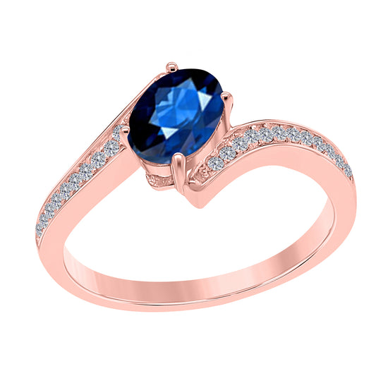 MauliJewels Rings for Women 1.05 Carat Sapphire and Labgrown Diamond Ring Prong Setting in 10K Rose, White & Yellow Gold | Oval Gemstone Wedding Jewelry Collection