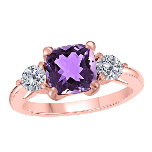 2.20 Carat Diamond And Cushion Cut Amethyst Gemstone Rings For Women in 14K Solid Rose White & Yellow Gold Mauli Jewels