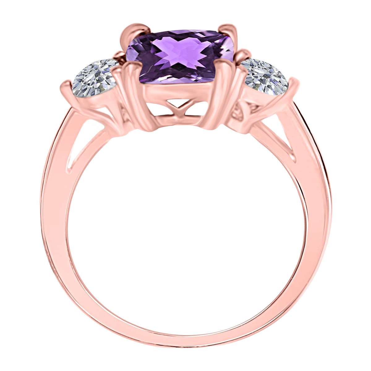 2.20 Carat Diamond And Cushion Cut Amethyst Gemstone Rings For Women in 14K Solid Rose White & Yellow Gold Mauli Jewels
