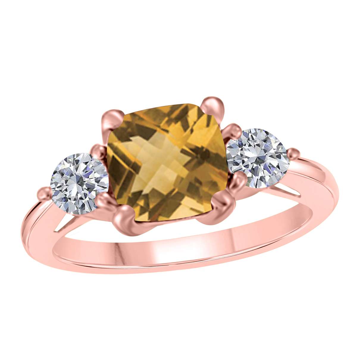 14K Solid Rose, White & Yellow Gold 2.20 Carat Cushion Cut Citrine and Round Diamond Gemstone Ring Mauli Jewels